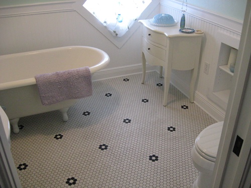 Vintage Chic  Bathroom floor Lyric Retro Hexagon Mosaic Tile pattern