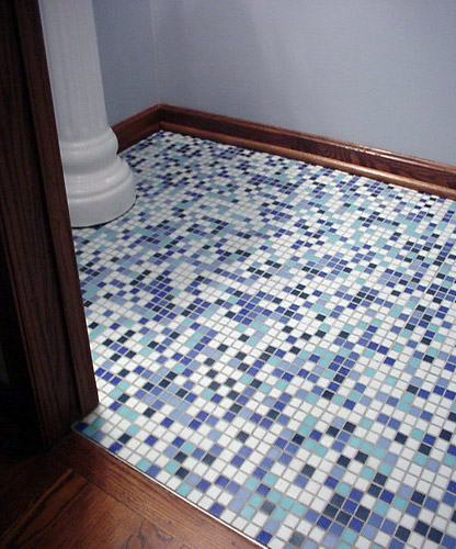 Residential Bathroom Floor Photo - Kaleidoscope Colorways Jazz Blend Glass Mosaic Tiles