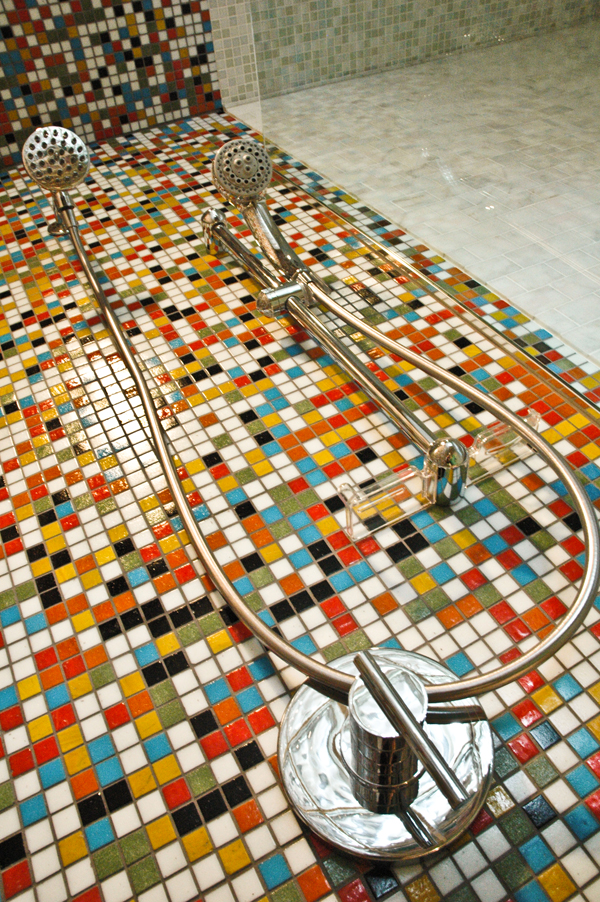 Residential Shower Surround Photo - Kaleidoscope Colorways Jubilee Blend Glass Mosaic Tiles
