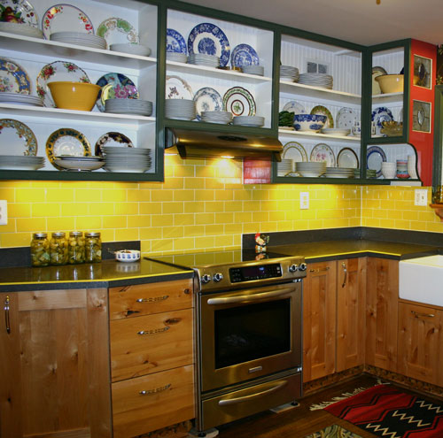 Residential Kitchen Backsplash in Lyric NOW 3 x 6 Subway Tile - Jonquil.