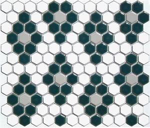 Diamond Design Hexagon Mosaic Pattern in Teal, White and Gray
