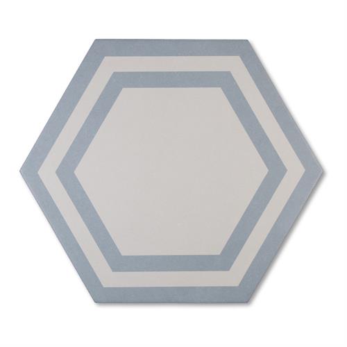 Lyric Grounded Collection 8 x 9 Deco Hexagon Floor Tile - Blue & White