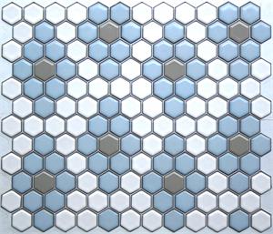 Diamond Design Hexagon Mosaic Pattern in Powder Blue, White and Gray
