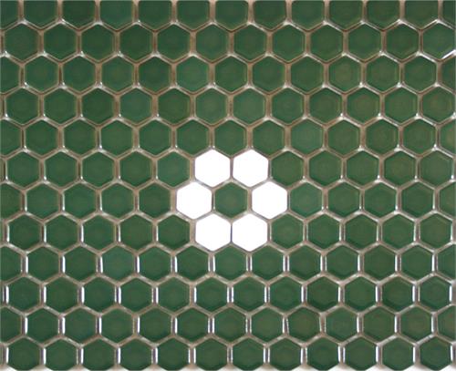 White & Forest Green Rosette Hex Tile Pattern