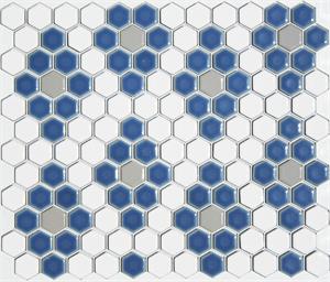 Diamond Design Hexagon Mosaic Pattern in Dusty Blue, White and Gray