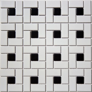 Lyric Glazed Porcelain Spiral Pinwheel Tile in Black and White