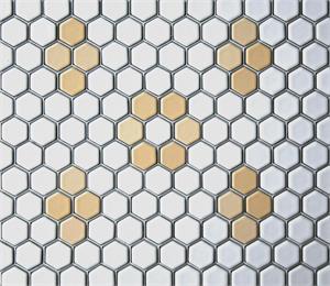 White and Yellow Rosette and Quad Hexagon Tile Pattern