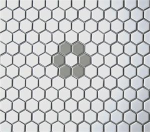 Mist Gray & White Satin Rosette Hex Tile Pattern