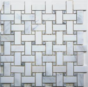 Grey and White Marble Baskwetweave Mosaic Tile