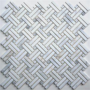 Gray and White Marble Diagonal Basketweave Mosaic Tile Pattern