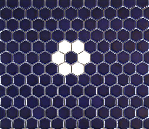 Midnight Blue & White Rosette Flower Hexagon Tile Pattern