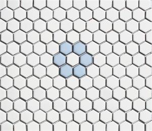 Sky Blue & Cotton White Hexagon Rosette Mosaic Pattern