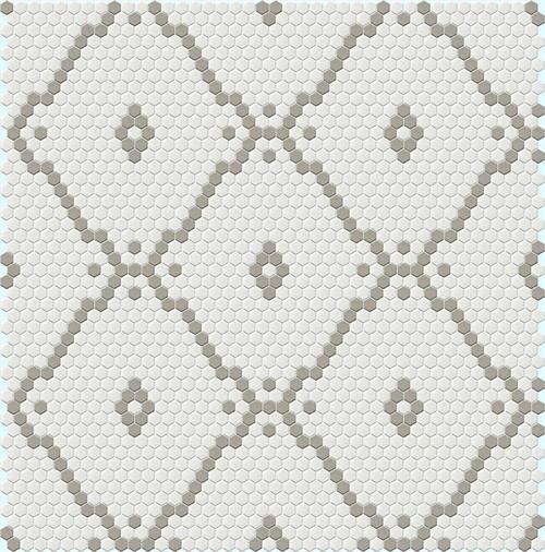 Mist Gray on White Modage Hexagon tile pattern