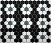 Repeating Rosettes Hex Tile Pattern in Black, White and Basil Green