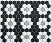 Repeating Rosettes Hex Tile Pattern in Black, White and Sage Green