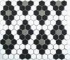 Diamond Hex Tile Pattern in Satin White, Black and Gray