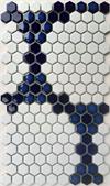 2 pc. hexagon tile pattern Round and Round in Blue and White glazed porcelain